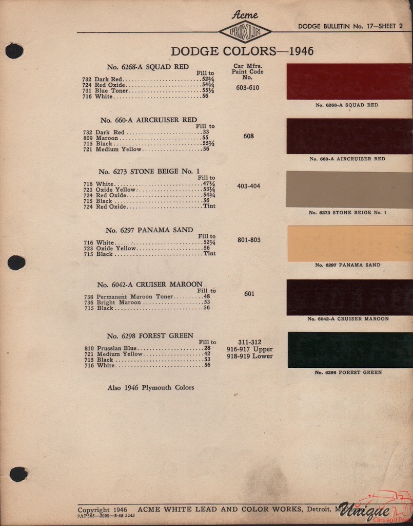 1946 Dodge Paint Charts Acme 2